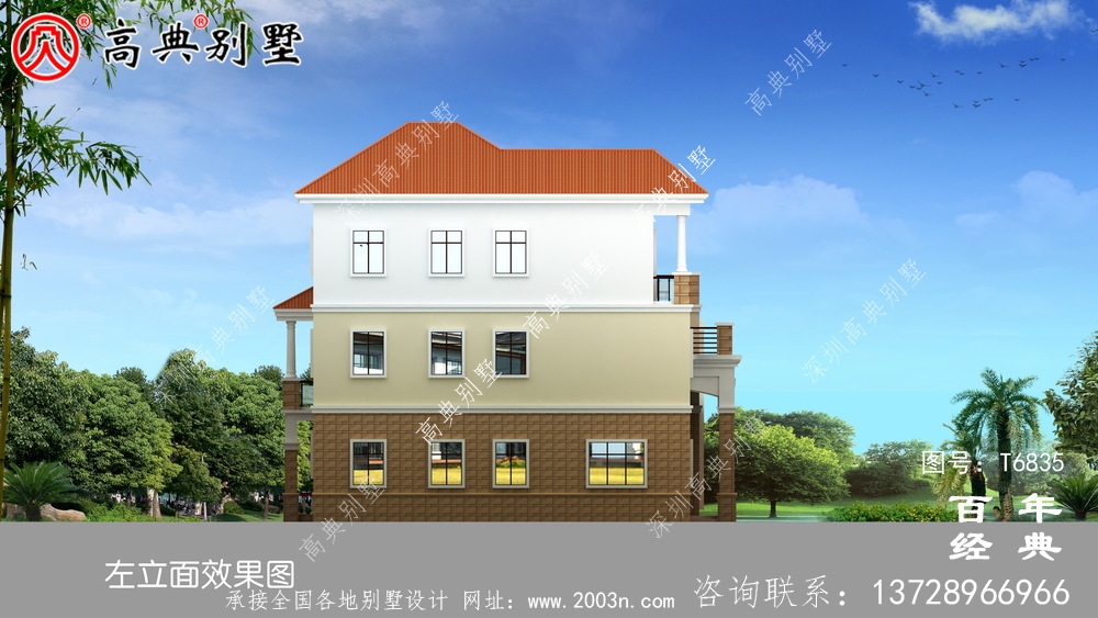 三層帶車庫歐式別墅圖紙及效果圖_農村三層自建房設計圖