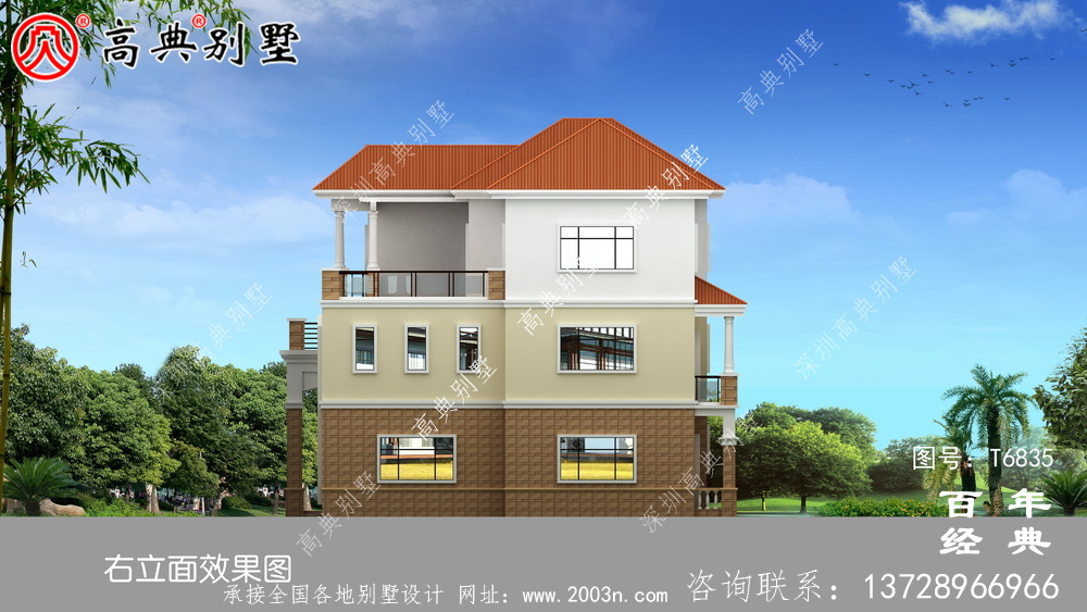 三層帶車庫歐式別墅圖紙及效果圖_農村三層自建房設計圖