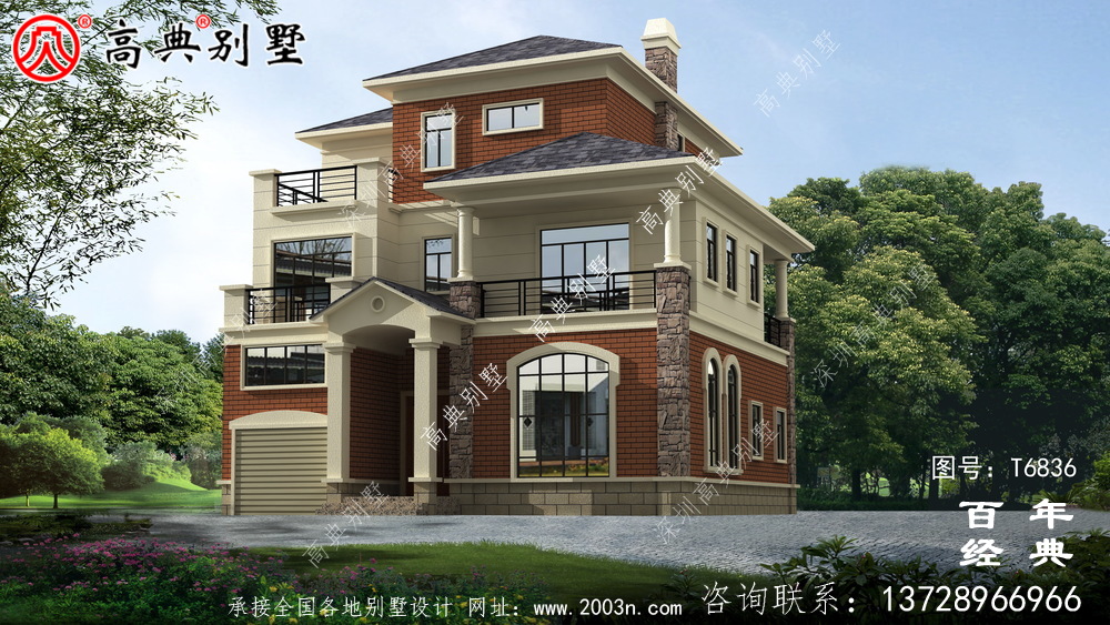 農村三層帶車庫別墅效果圖大全圖紙及效果圖_農村三層自建房設計圖