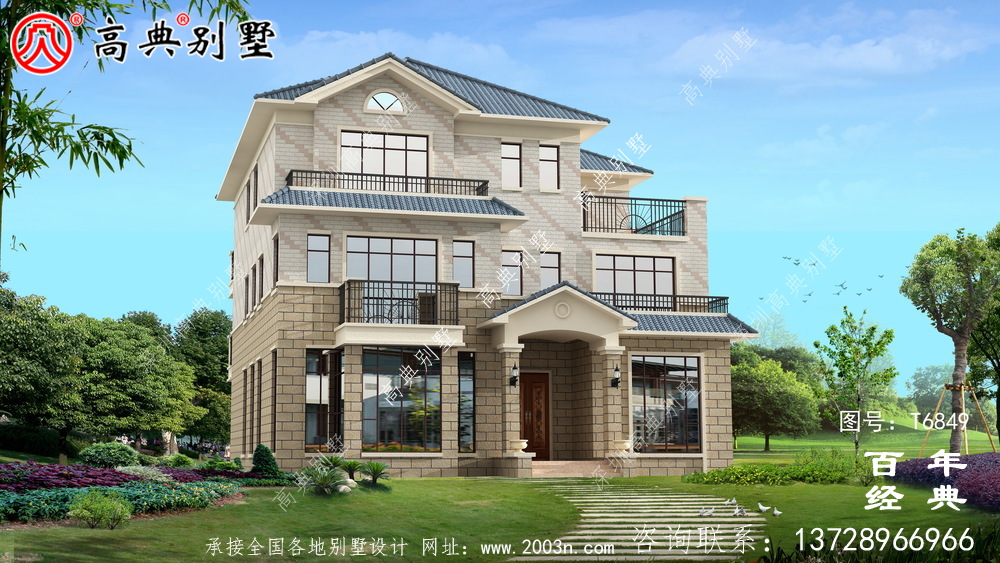 田園風(fēng)三層歐式別墅圖紙及效果圖_農(nóng)村三層自建房設(shè)計(jì)圖