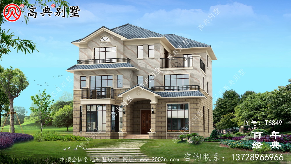 田園風(fēng)三層歐式別墅圖紙及效果圖_農(nóng)村三層自建房設(shè)計(jì)圖