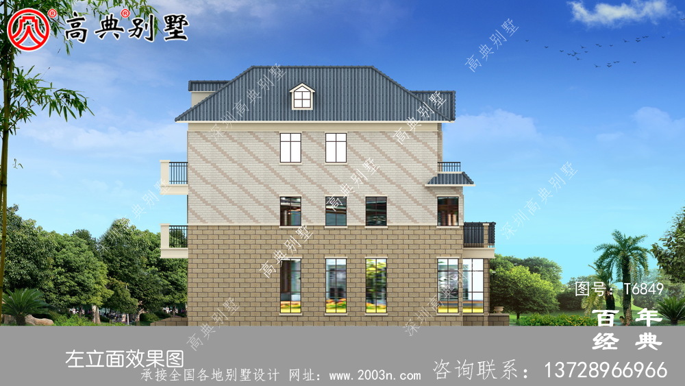 田園風(fēng)三層歐式別墅圖紙及效果圖_農(nóng)村三層自建房設(shè)計(jì)圖