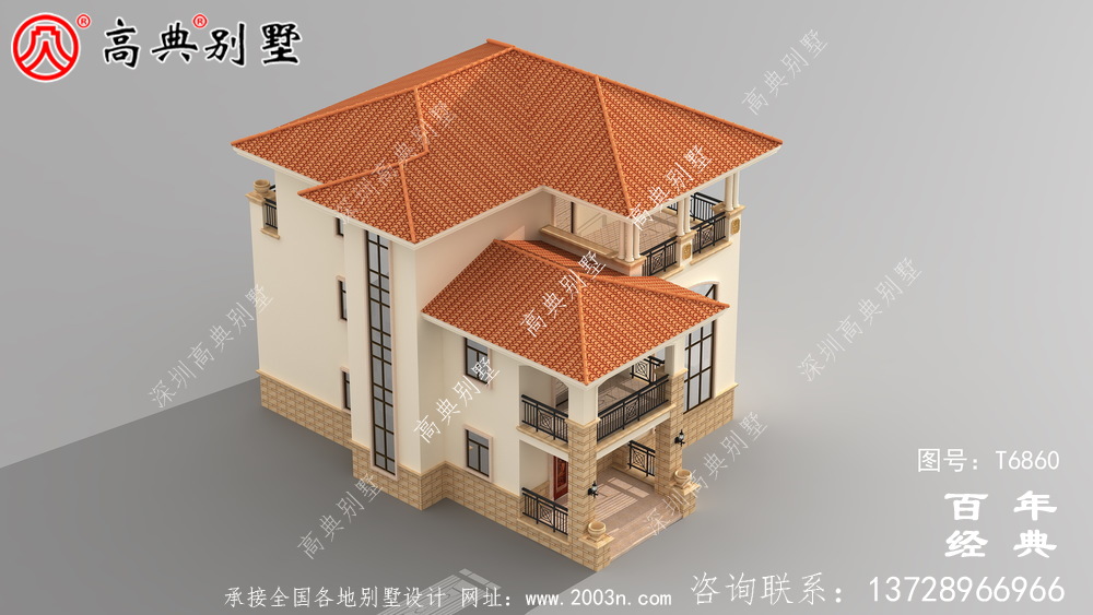 復式三層歐式別墅外觀設計圖_農村三層別墅設計
