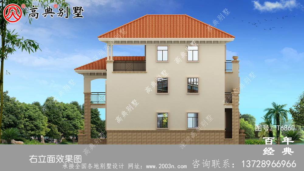 復式三層歐式別墅外觀設計圖_農村三層別墅設計