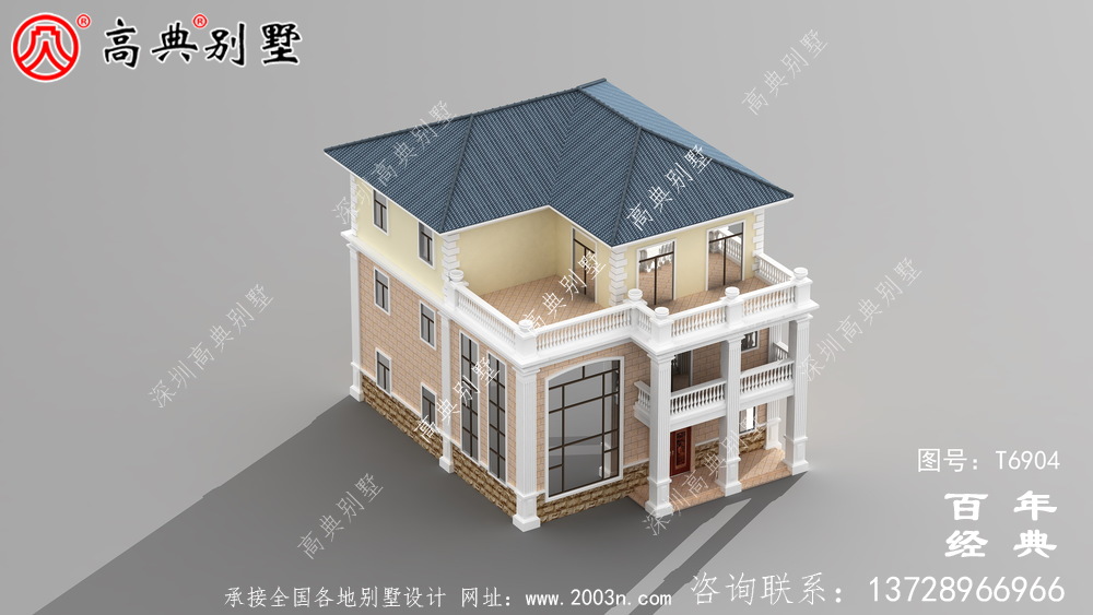 欧洲三层复式别墅带露台设计图纸_三层别墅图纸