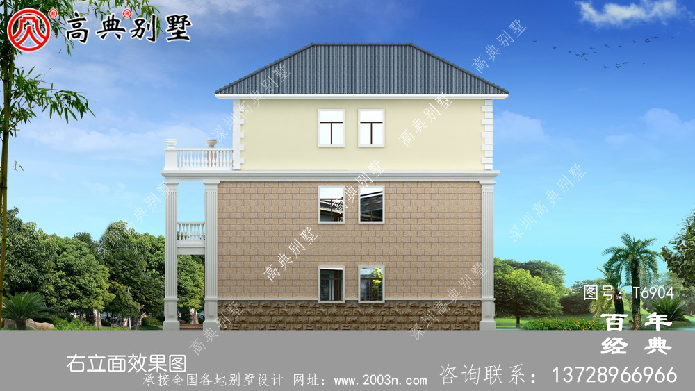 欧洲三层复式别墅带露台设计图纸_三层别墅图纸
