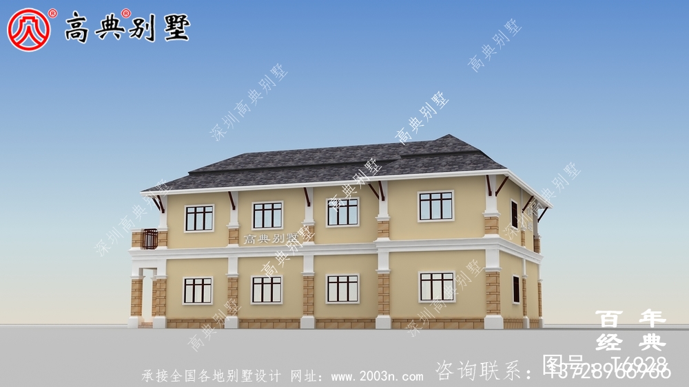 欧式二层带露台别墅设计效果图及施工图_农村两层别墅设计图