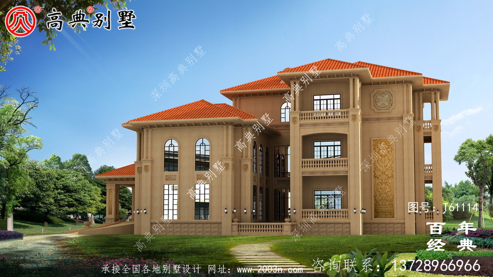 頂級歐式別墅會所式住宅效果圖_農村三層別墅設計