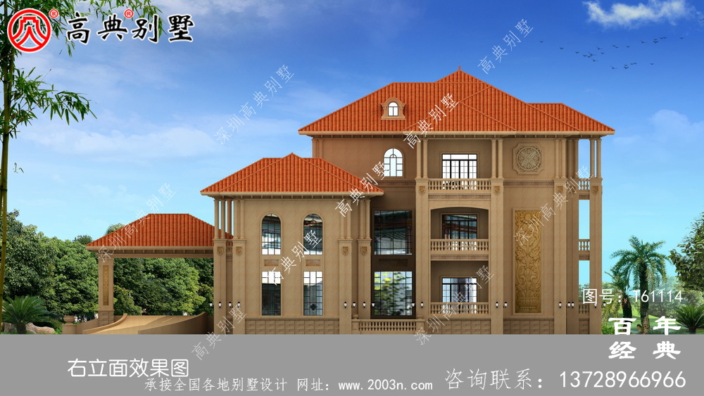 頂級歐式別墅會所式住宅效果圖_農村三層別墅設計