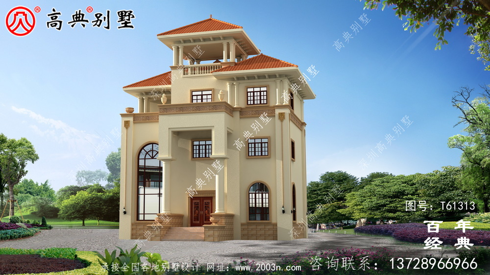 复式三层带露台别墅设计施工图纸及效果图_农村房屋设计图纸