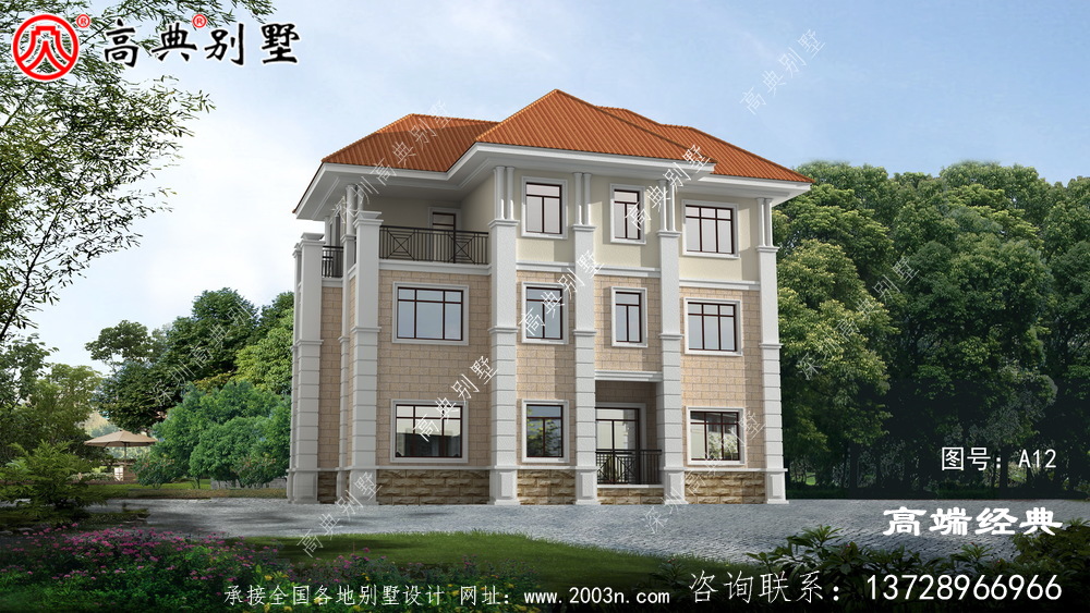奢华不浮夸的欧式三层别墅设计效果图,带挑空大厅落地窗