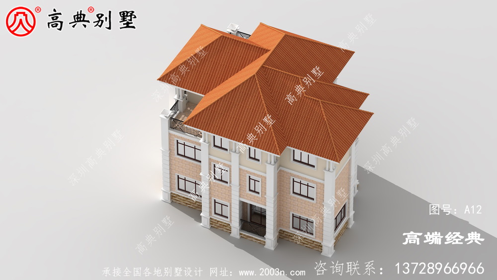 奢华不浮夸的欧式三层别墅设计效果图,带挑空大厅落地窗