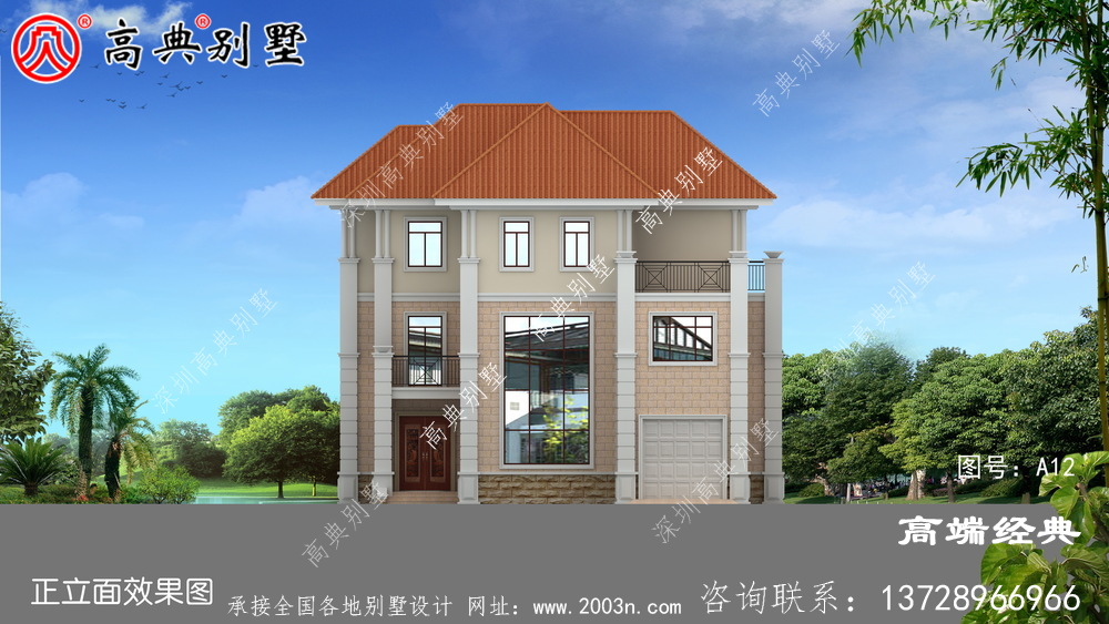 奢华不浮夸的欧式三层别墅设计效果图,带挑空大厅落地窗