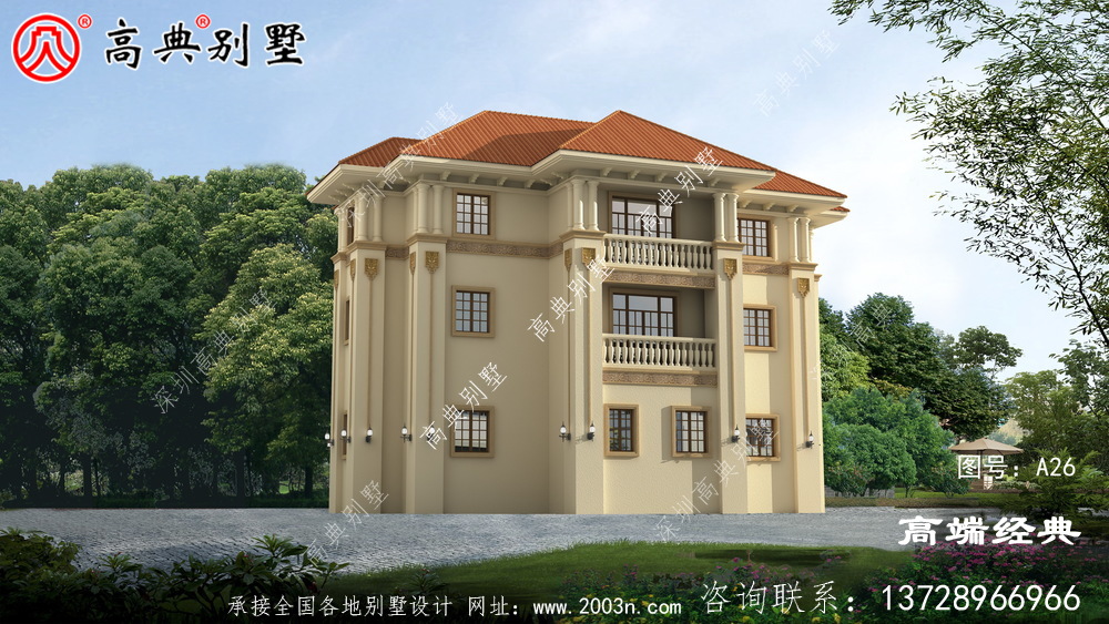 美观实用的欧式三层别墅,带复式大厅设计图