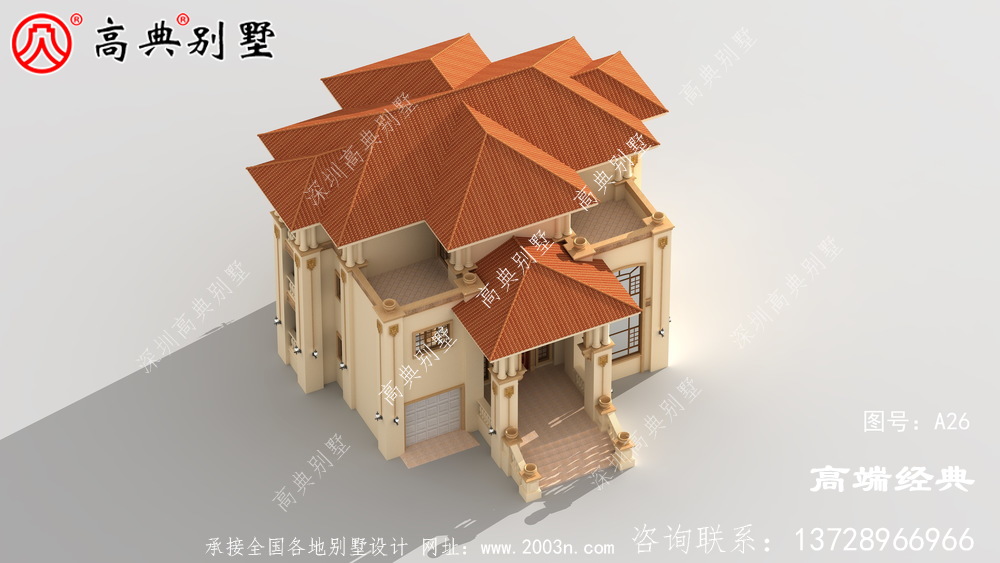 美观实用的欧式三层别墅,带复式大厅设计图