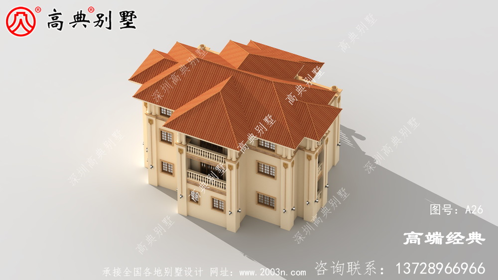 美观实用的欧式三层别墅,带复式大厅设计图