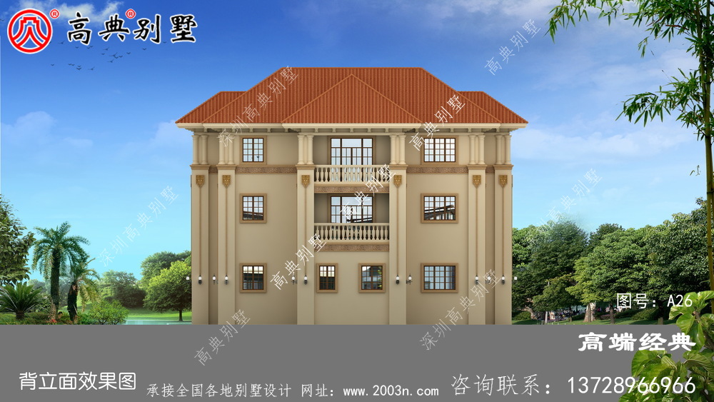 美观实用的欧式三层别墅,带复式大厅设计图