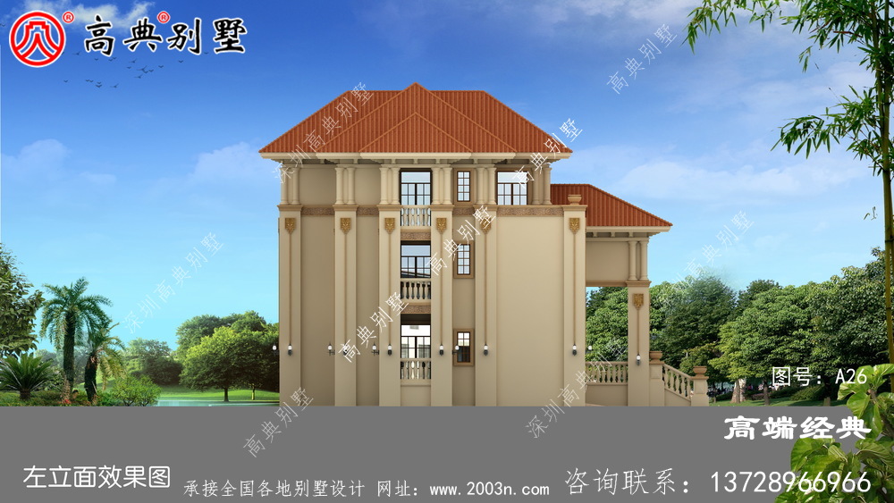 美观实用的欧式三层别墅,带复式大厅设计图