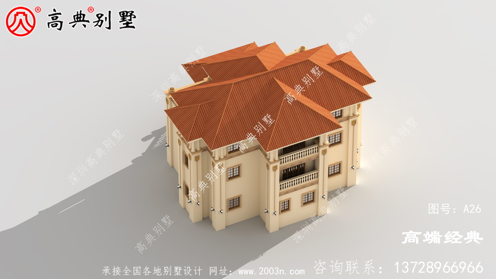 美观实用的欧式三层别墅,带复式大厅设计图