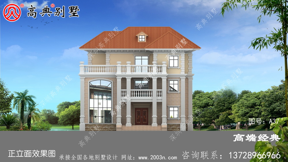 客厅挑空的简欧式别墅,内带堂屋和健身房