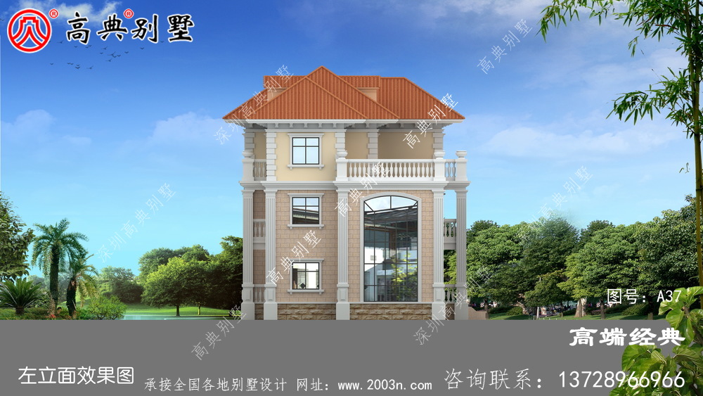 客厅挑空的简欧式别墅,内带堂屋和健身房