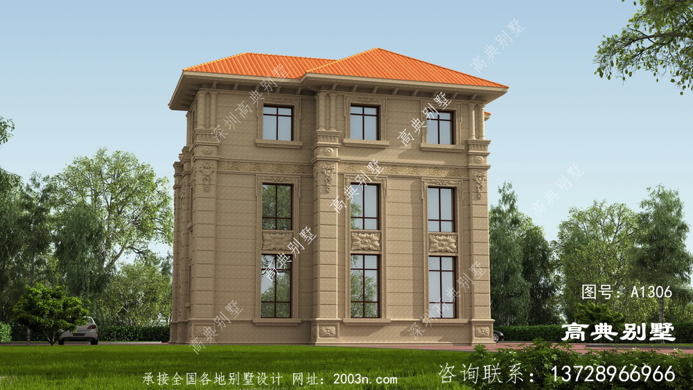 欧式三层石材别墅效果图