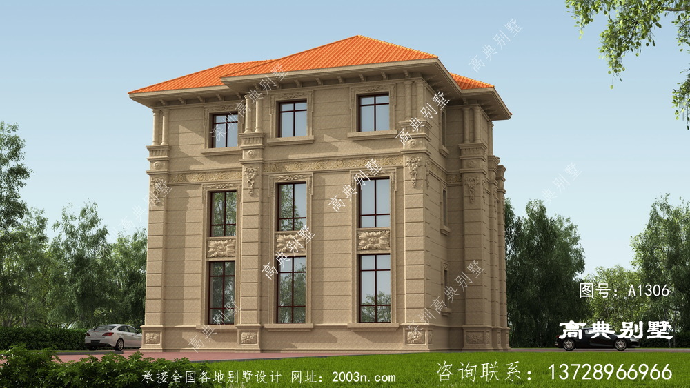 欧式三层石材别墅效果图